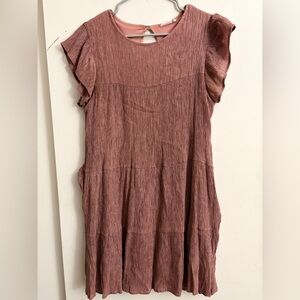 Altar'd State Pink Gauzy Tiered Mini Dress with Flutter Sleeves Size L